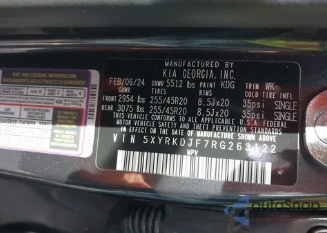 2024 Kia Sorento X-Line Sx из США, поврежденный, VIN 5XYRKDJF7RG263122